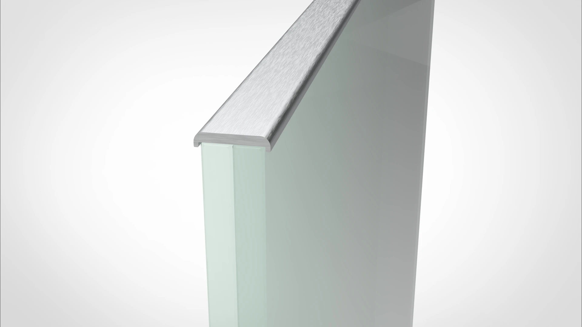 Seitenansicht eines Glasprofils mit Metallkante