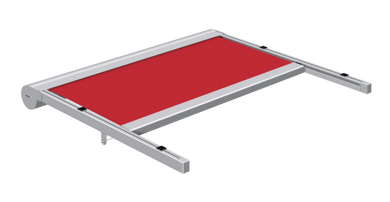 Rote Markise in moderner Ausführung