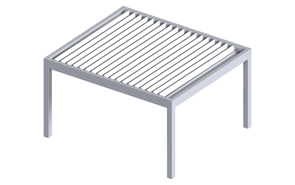 3D-Darstellung eines modernen Tischgestells mit Lamellenstruktur